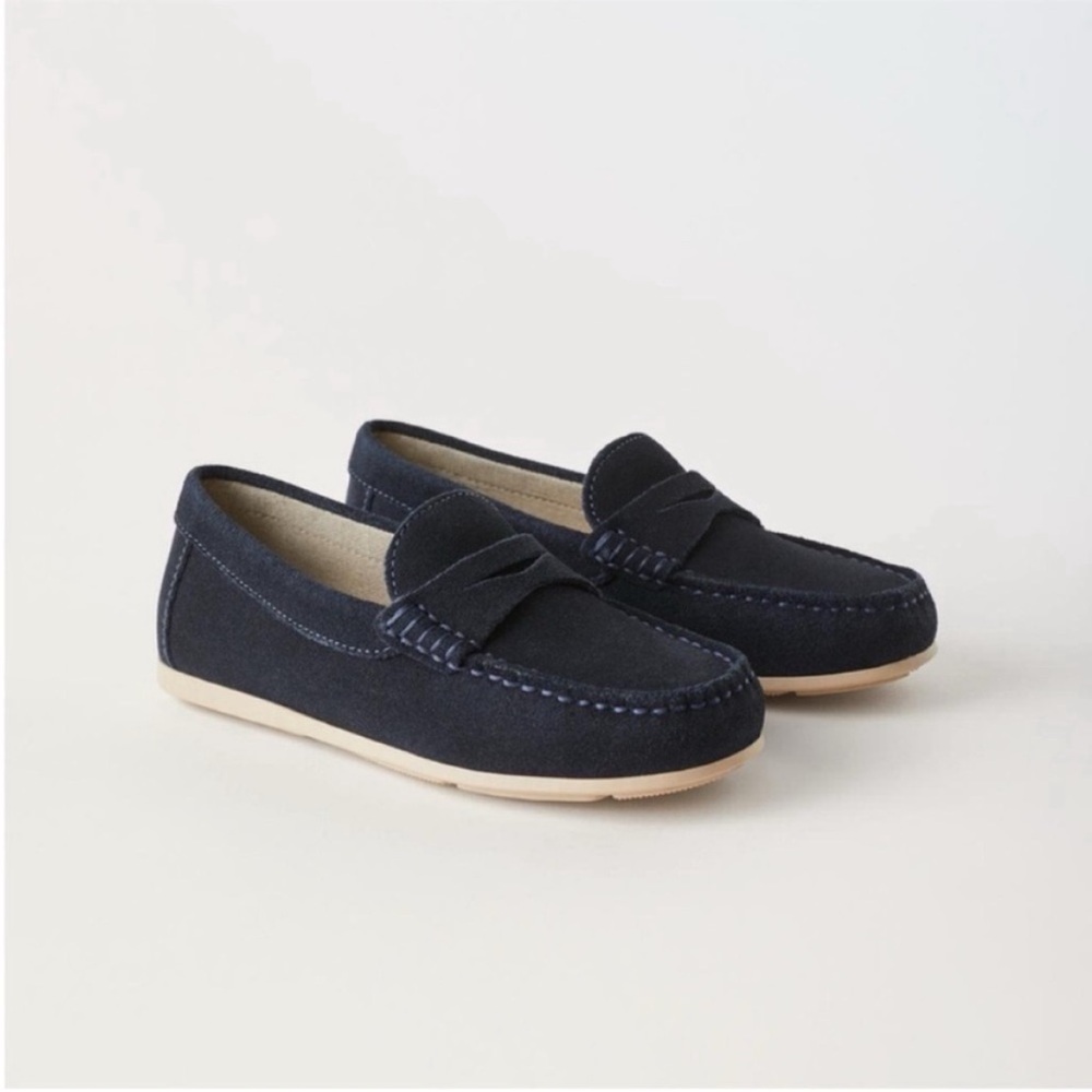 Zara kids, Navy blue, LEATHER LOAFERS